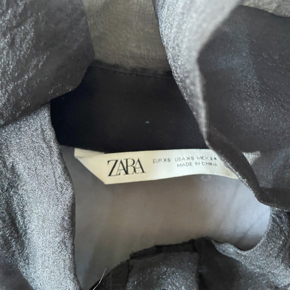 Zara Black Sheer Bow Tie Shirt - Picture 4 of 5